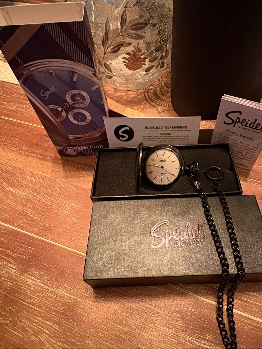 Speidel Black Pocket Watch with Black Chain and White Dial